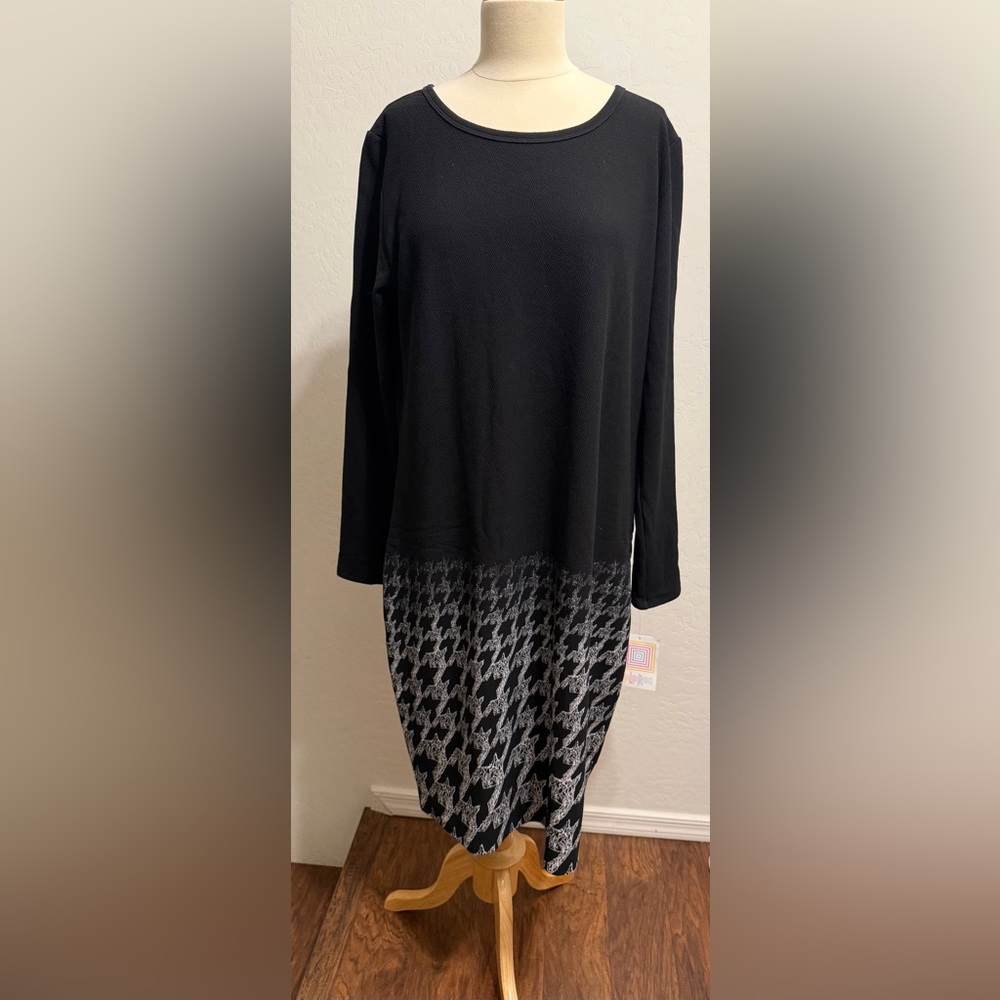 LuLaRoe Black Long Sleeve Dress with Houndstooth Skirt